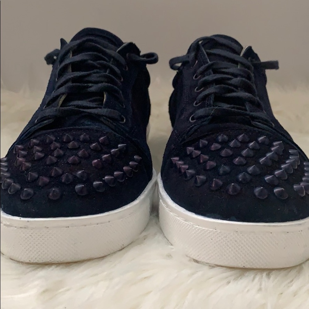 Authentic Christian Louboutin blue suede Spikes Orlato Flat